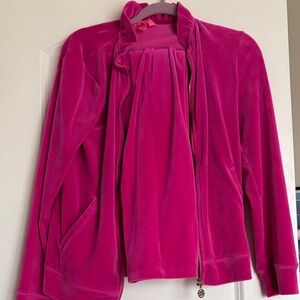 Lilly Pulitzer Vibrant Pink Jacket and pants track velour suit